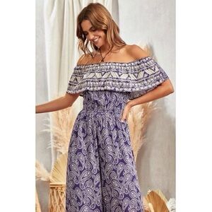 BRAND NEW WITH TAGS Savannah Jane Navy Paisley Embroidered Jumpsuit